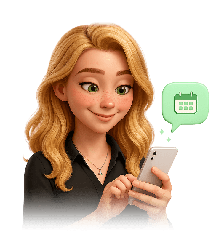Julia beantwortet Chat-Nachrichten auf einem großen Smartphone